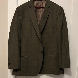 Haggar Olive Green Windowpane Single-Breasted Blazer